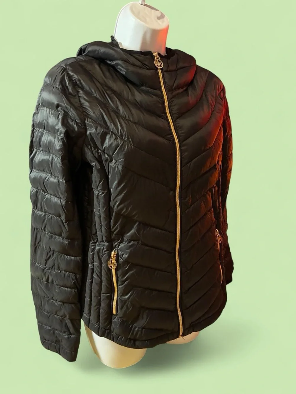 Michael Kors Black Quilted Hooded Puffer with Gold Hardware